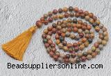 GMN709 Hand-knotted 8mm, 10mm picasso jasper 108 beads mala necklaces with tassel