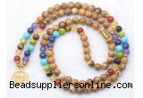 GMN7094 7 Chakra 8mm picture jasper 108 mala beads wrap bracelet necklaces