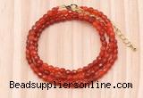 GMN7202 4mm faceted round tiny red agate beaded necklace jewelry