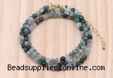 GMN7203 4mm faceted round tiny moss agate beaded necklace jewelry