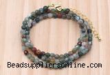 GMN7204 4mm faceted round tiny Indian agate beaded necklace jewelry