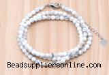 GMN7211 4mm faceted round tiny white howlite beaded necklace jewelry