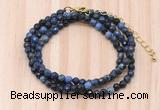 GMN7218 4mm faceted round tiny dumortierite beaded necklace jewelry