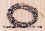 GMN7219 4mm faceted round tiny rhodonite beaded necklace jewelry