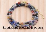 GMN7220 4mm faceted round tiny mixed gemstone beaded necklace jewelry