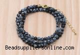 GMN7222 4mm faceted round tiny snowflake obsidian beaded necklace jewelry