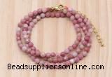 GMN7225 4mm faceted round tiny pink wooden jasper beaded necklace jewelry