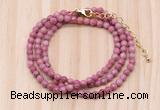 GMN7226 4mm faceted round tiny pink wooden jasper beaded necklace jewelry