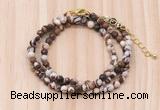 GMN7228 4mm faceted round tiny brown zebra jasper beaded necklace jewelry