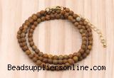 GMN7231 4mm faceted round tiny wooden jasper beaded necklace jewelry