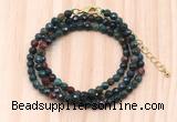 GMN7236 4mm faceted round tiny Indian bloodstone beaded necklace jewelry