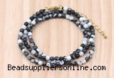 GMN7241 4mm faceted round tiny black & white jasper beaded necklace jewelry