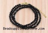 GMN7246 4mm faceted round tiny black tourmaline beaded necklace jewelry