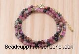 GMN7258 4mm faceted round tourmaline beaded necklace jewelry