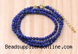 GMN7271 4mm faceted round lapis lazuli beaded necklace jewelry