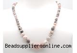 GMN7306 pink zebra jasper graduated beaded necklace & bracelet set