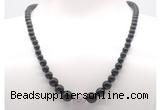 GMN7335 black obsidian graduated beaded necklace & bracelet set