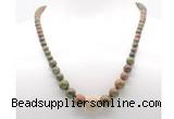 GMN7342 unakite gemstone graduated beaded necklace & bracelet set