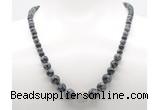 GMN7345 snowflake obsidian graduated beaded necklace & bracelet set