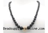 GMN7346 black lava graduated beaded necklace & bracelet set