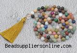 GMN735 Hand-knotted 8mm, 10mm colorfull gemstone 108 beads mala necklaces with tassel