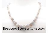 GMN7354 grey banded agate graduated beaded necklace & bracelet set