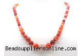 GMN7356 red banded agate graduated beaded necklace & bracelet set