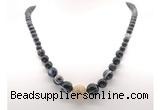 GMN7357 black banded agate graduated beaded necklace & bracelet set