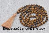 GMN738 Hand-knotted 8mm, 10mm yellow tiger eye 108 beads mala necklaces with tassel