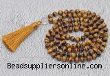 GMN741 Hand-knotted 8mm, 10mm yellow tiger eye 108 beads mala necklaces with tassel