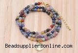 GMN7420 4mm faceted round tiny mixed gemstone beaded necklace with constellation charm