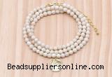 GMN7424 4mm faceted round tiny white fossil jasper beaded necklace with constellation charm