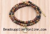 GMN7432 4mm faceted round tiny picasso jasper beaded necklace with constellation charm