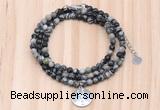 GMN7440 4mm faceted round tiny black water jasper beaded necklace with constellation charm