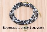 GMN7441 4mm faceted round tiny black & white jasper beaded necklace with constellation charm