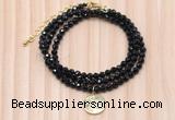 GMN7445 4mm faceted round tiny black onyx beaded necklace with constellation charm