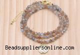 GMN7454 4mm faceted round tiny rainbow moonstone beaded necklace with constellation charm