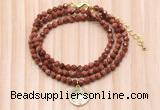 GMN7465 4mm faceted round goldstone beaded necklace with constellation charm