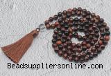 GMN747 Hand-knotted 8mm, 10mm red tiger eye 108 beads mala necklaces with tassel