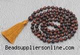 GMN748 Hand-knotted 8mm, 10mm red tiger eye 108 beads mala necklaces with tassel