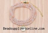 GMN7507 4mm faceted round tiny pink aventurine beaded necklace with letter charm