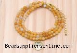 GMN7508 4mm faceted round tiny yellow aventurine beaded necklace with letter charm