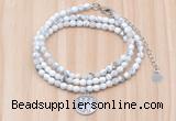 GMN7511 4mm faceted round tiny white howlite beaded necklace with letter charm