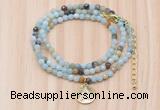 GMN7512 4mm faceted round tiny amazonite beaded necklace with letter charm