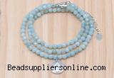 GMN7513 4mm faceted round tiny amazonite beaded necklace with letter charm