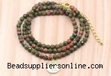 GMN7515 4mm faceted round tiny unakite beaded necklace with letter charm