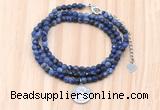 GMN7517 4mm faceted round tiny sodalite beaded necklace with letter charm