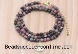 GMN7519 4mm faceted round tiny rhodonite beaded necklace with letter charm