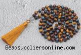 GMN752 Hand-knotted 8mm, 10mm colorfull tiger eye 108 beads mala necklaces with tassel