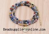 GMN7520 4mm faceted round tiny mixed gemstone beaded necklace with letter charm